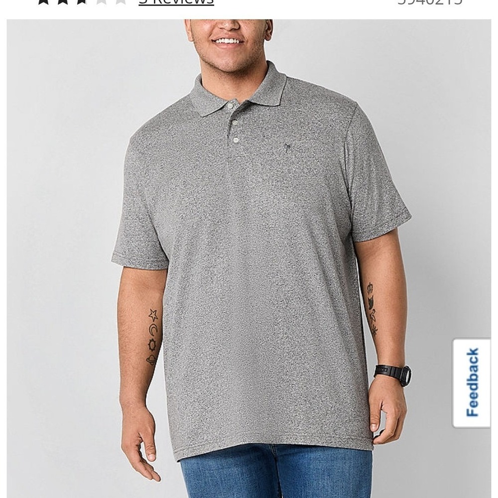 Arizona Jean Co Mens XXL Polo Shirt Black Siro Gray Heathered Palm Tree Logo NEW